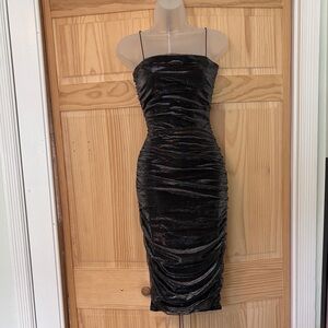 Black Ruched Spaghetti-Strap Bodycon Dress